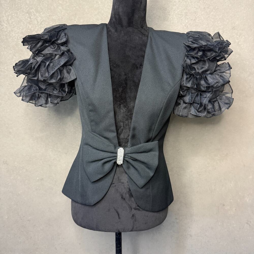 Vintage Nancy Bracoloni for Nilani Nites Black Ruffle Sleeve Bolero Jacket 6